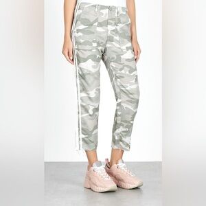 MOTHER Green Camo Ankle Crop Jeans with Side Stripes